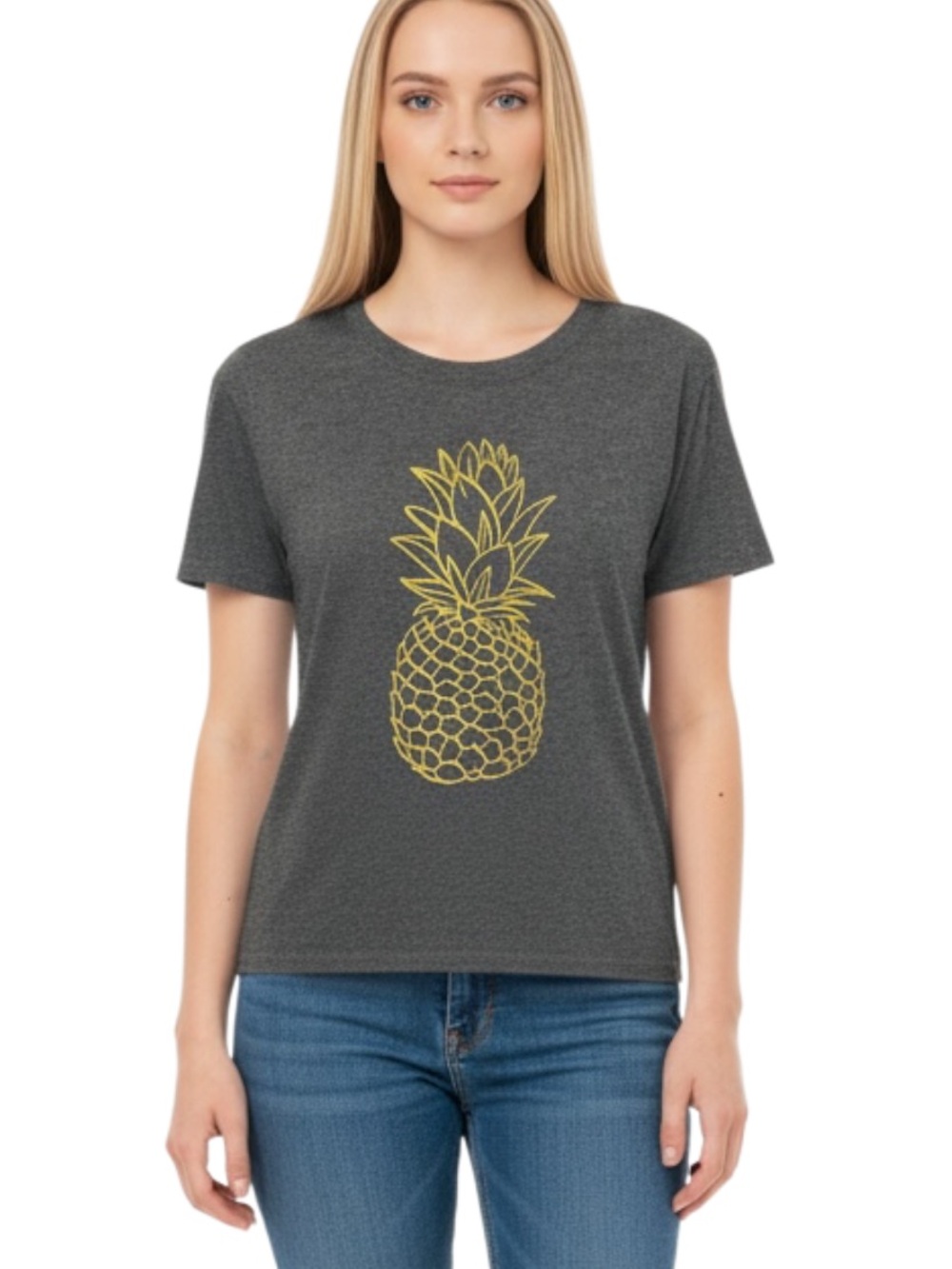 Source Unknown Charcoal Tee with Yellow Pineapple Graphic
